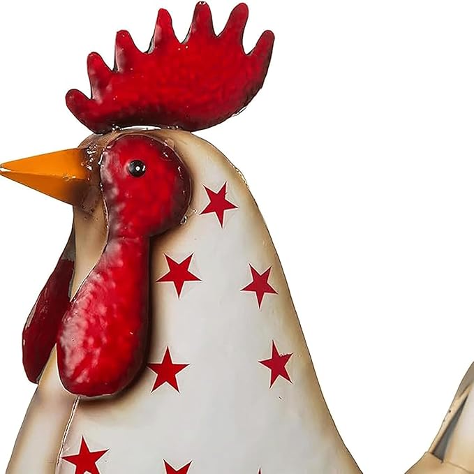 Garden Statues Metal Rooster Decor 12" Tall Indoor Outdoor Metal Rooster Yard Statue Decoration Outdoor Garden Statues Metal Chicken Yard Ornaments Decor