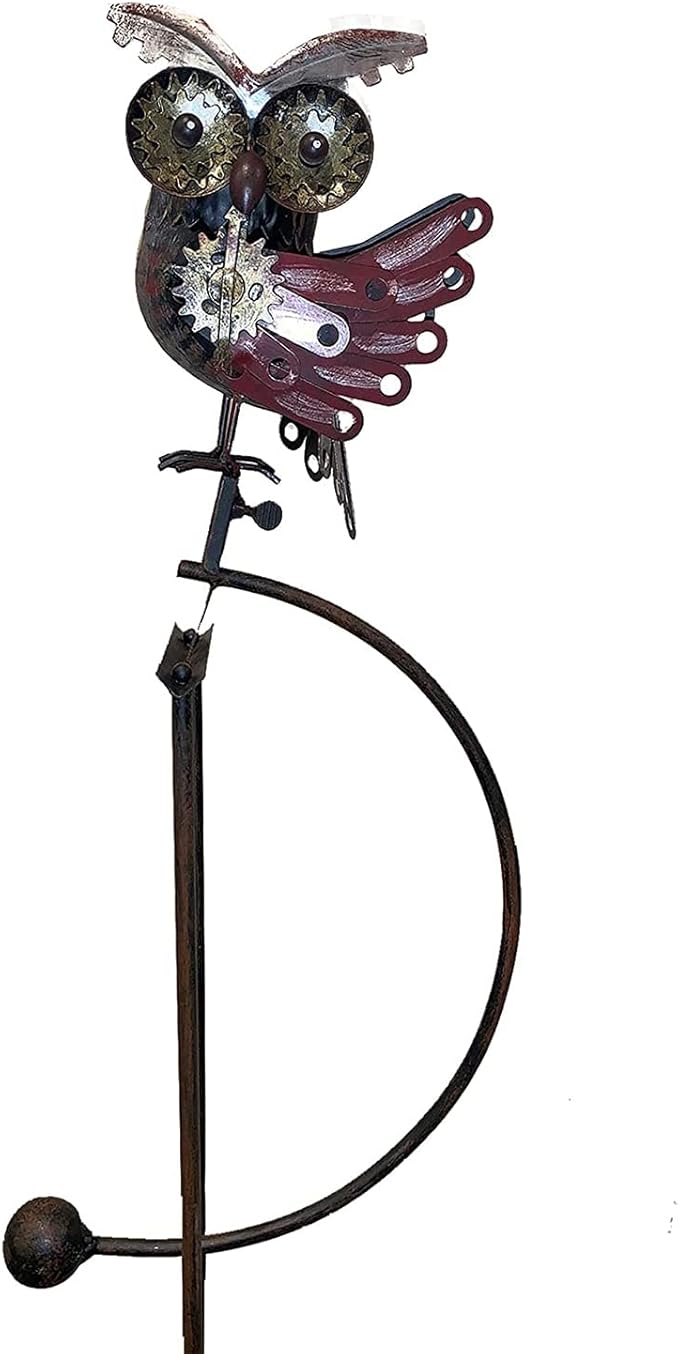 Esschert Design ZYCT815 Steampunk Owl in Flight Rocker Outdoor Garden Yard Landscaping Metal Stake Multicolored Statue w/Industrial Accents