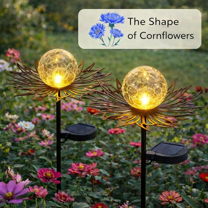 Solar Garden Lights Outdoor Decorative, Sun Crackle Glass Globe LED Solar Stake, Waterproof Metal Yard Lawn Patio Pathway Landscape Lighting, Unique Garden Gifts for Women Mom(Bronze)