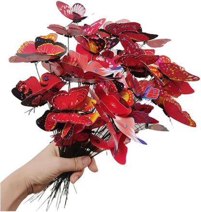 3D Butterfly Garden Stake Decor,10" PVC Butterfly Garden Decor for Outside,Shaking Head Artificial Butterflies for Cake Bouquet Wall Lawn Pathway Plant Pot Flower Bed Yard Decor (50, Red)