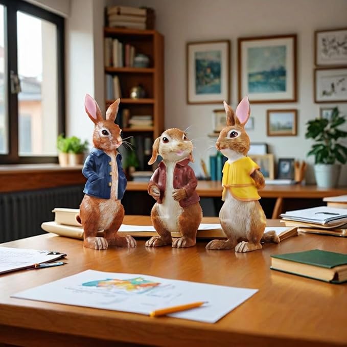 Lartiso Deco Garden Statues Bunny Polyresin Statue,Three Cute Rabbits Standing,Animal Decoration Indoor and Outdoor,for Home Garden Patio