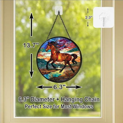 Stained Glass Window Hanging Running Horse 6.3in Sun Catchers Panel for Indoor Decorative Display for Mom Wife Lovers Festive