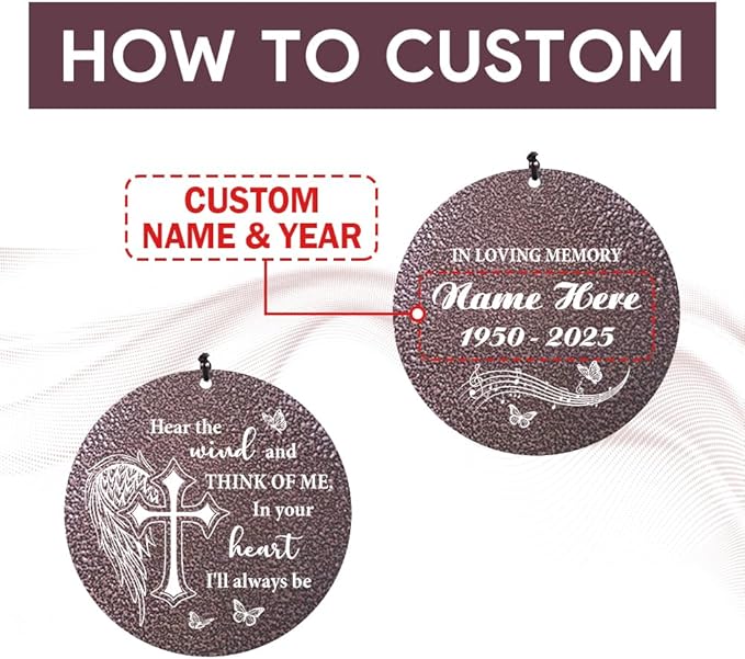 Personalized Sympathy Wind Chimes, 36inch Custom Memorial Gifts for Loss of Loved One, Cross Wing Wind Chimes in Loving Memory of Dad/Mom, Condolences Gifts for Funeral (Produced in USA)