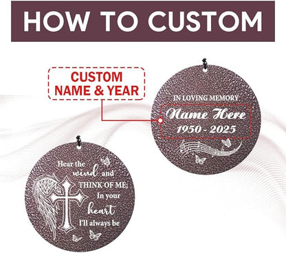 Personalized Sympathy Wind Chimes, 36inch Custom Memorial Gifts for Loss of Loved One, Cross Wing Wind Chimes in Loving Memory of Dad/Mom, Condolences Gifts for Funeral (Produced in USA)