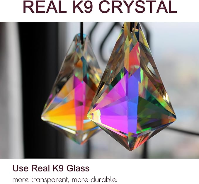 2PCS 5" Large Crystal Sun Catcher Prisms, stino Hanging Suncatchers with Glass Prism, Rainbow Maker for Windows, Balcony, Kitchen, Garden Decoration (1, Chunky Cone 2Pcs)