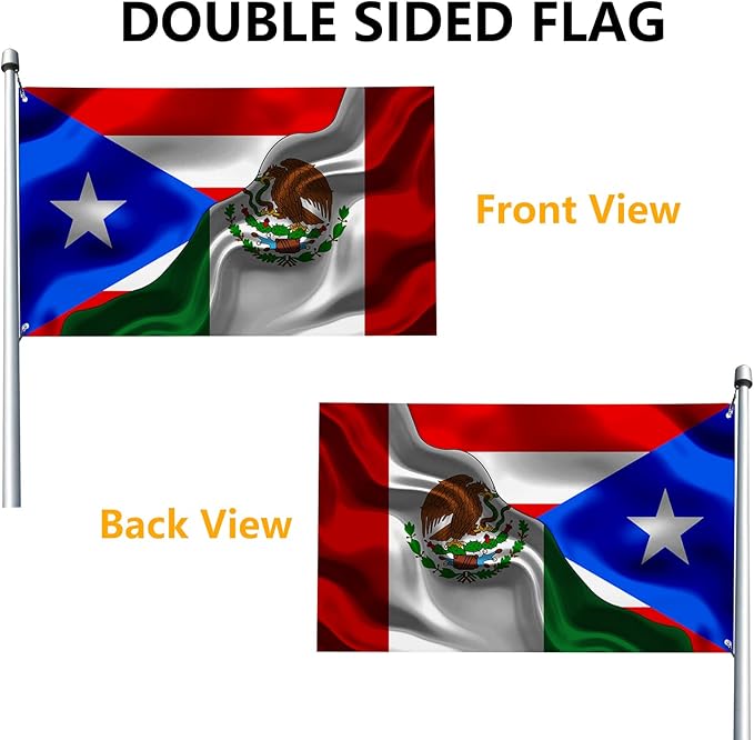 Puerto Rican Puerto Rico And Mexico Mexican Flag 3x5 Ft Double-Sided Printed Indoor/Outdoor Flag Polyester Fabric Decorative Banner With 2 Brass Grommets 3x5 Foot National Flags For Outside