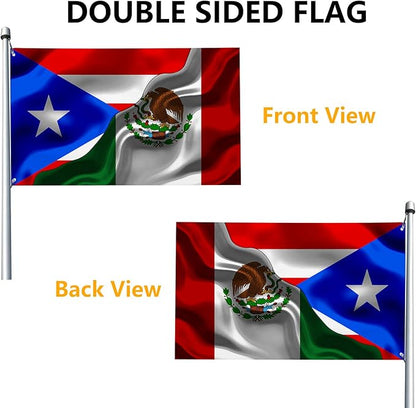 Puerto Rican Puerto Rico And Mexico Mexican Flag 3x5 Ft Double-Sided Printed Indoor/Outdoor Flag Polyester Fabric Decorative Banner With 2 Brass Grommets 3x5 Foot National Flags For Outside