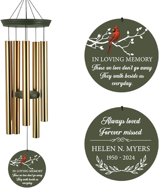ASTARIN Cardinal Memorial Wind Chimes, 36" Personalized Name Sympathy Wind Chime, Windchimes in Memory of Loved One, Bereavement Condolence Gift for Loss Mom Dad Sister Son(Produced in USA)