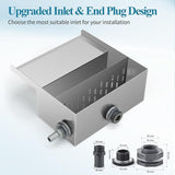 Pond Waterfall Spillway Kit with Filter Media & 800 GPH Pump, 304 Stainless Steel Waterfall Box, 9.8FT Hose, Complete Pond Kit for Outdoor Ponds, Koi Ponds, Fountain (11.8"L x 12"W x 5.1"H)