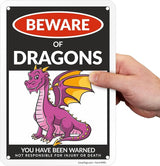 SmartSign Funny Beware Of Dragons Warning Sign - 10"x7", 40 mil Laminated Rust-free Aluminum - Metal Signs for Wall Decor, Outdoor, Patio, Gifts, Cafe - Dragon Theme, Made in USA