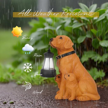Labrador Dog Garden Statues with Solar Lantern, Outdoor Figurine Resin Sculpture Hanging Solar Power Lights for Decoration Yard Patio Balcony Lawn Ornament Art Decor, Unique Gift for Grandma Wowen Mom