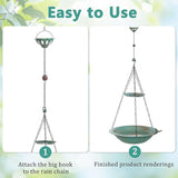 13 inch Rain Chain Basin, Metal Rain Chains Anchoring Bowl Dish, DIY Rain Chain Basin for Gutter Downspout, 2 Layer Hanging Birdbath for Outdoor Garden Patio Decor