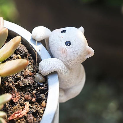 Miniature Hanging Cat Figurines Flower Pot and Vase Hugger Cute Resin Kitten Bonsai Terrarium Edge Decor Planter Pot Hanger Fairy Garden Ornaments