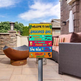 Backyard Bar Signs and Decor Outdoor Metal Sign Welcome To Our Backyard Bar Proudly Serving Whatever You Bring 8 x 12 inch