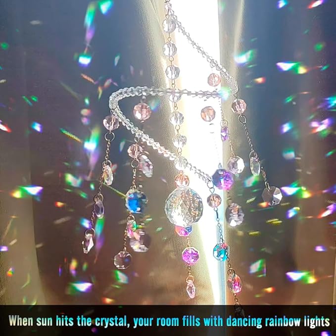 Geili Crystal Suncatchers for Windows Hanging,Spiral Crystal Sun Catchers Indoor Window,Boho Hanging Crystals for Decoration,Healing Wind Chimes Suncatcher Rainbow Maker for Outside(Pink)