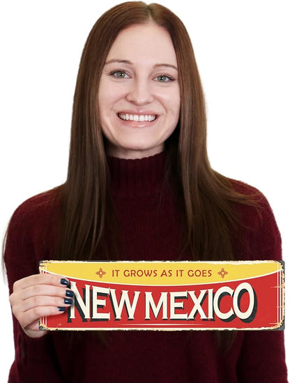 SmartSign 4 x 14 inch New Mexico State Vintage Metal Sign “It Grows As It Goes”, 40 mil Rustproof Aluminum with Clear Overcoat, Retro Wall Décor, Multicolor, Made in USA