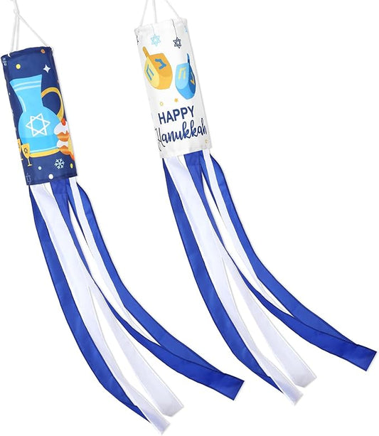 NOVWANG 2 Pack Hanukkah Wind Socks, 40 Inch Happy Hanukkah Windsock Outdoor Hanging Decoration for Garden Yard Porch Patio Home Holiday Decor