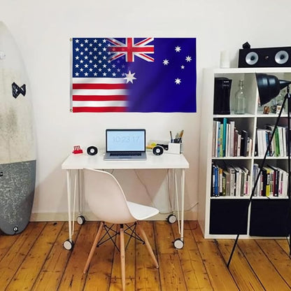 USA Australia Combination Flag 2X3FT, Double Sided 3Ply, American Australian Flags, Men Women Banner,Vibrant Colors, Double Stitched with 2 Brass Grommets, Bar Garden Street Decoration, GYM, Office Decor,Indoor Outdoor Use,Gifts. (US-AUS-Z, 2x3ft3ply)