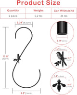 PACETAP Hummingbird Feeder Hook 12-Inch, 2PCS Black Metal Bird Feeders Hanger, Heavy Duty Outdoor Indoor Plant Hangers for Hanging Plants, Wind Chimes, Other Ornaments