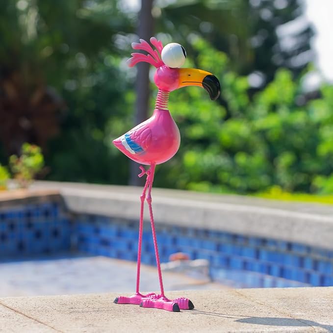 Flamingo Metal Garden Statues Outdoor Decor, Funny Pink Flamingo Bird Outdoor Sculptures Yard Art Decoration for Home Patio Lawn Backyard, Gift for Lovers Moms Women
