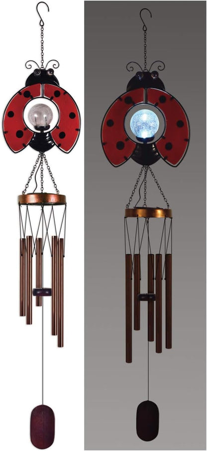 Sunset Vista Designs Collection Solar Wind Chime, Ladybug, 7.48" x 4.33" x 38"