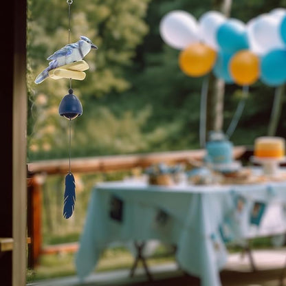MrMrKura Bird Wind Chimes, Metal Wind Bell Pendent for Outside Hanging Wind Chime with Feather Ornament for Bless Garden Backyard Home Decor (Blue)