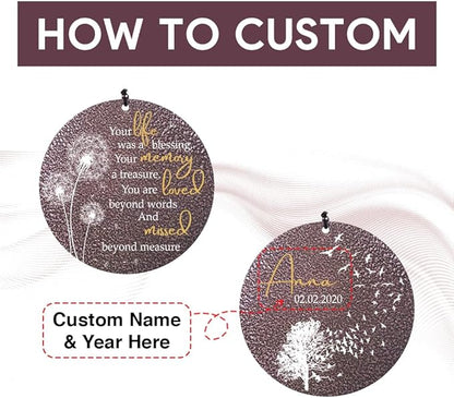 Sympathy Wind Chimes, Personalized Wind Chime for Loss of Loved Ones, Customized Tree Bird Wind Chimes, Commemorative Dandelion Wind Chime Deep Tone 36inch (Produced in USA)