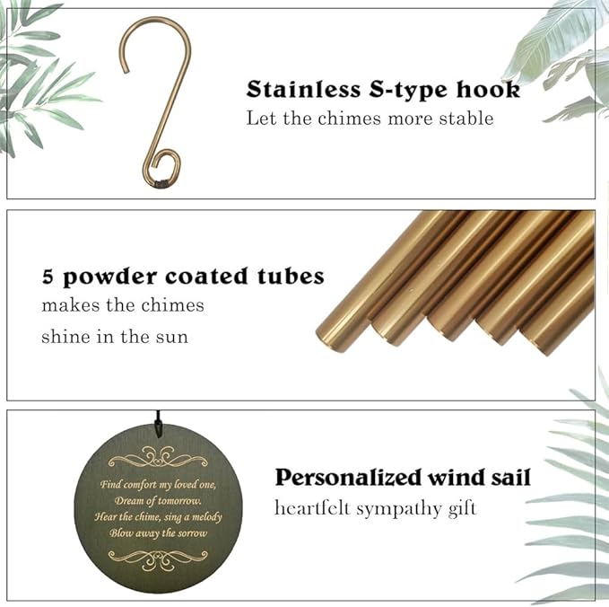 Personalized Sympathy Wind Chime, Sympathy Wind Chimes Gift for The Loss of A Loved One, Commemorative Gifts for Condolences/Funeral, Decorative Wind Chimes Outdoor, Product in USA
