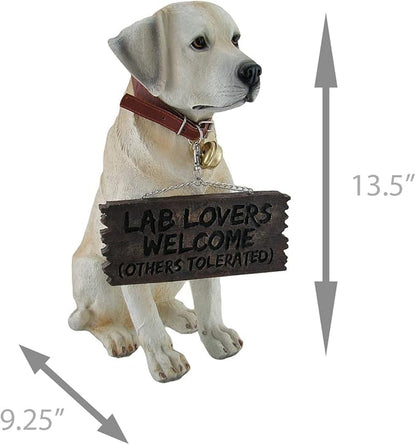 Labrador Retriever Garden Statue with Reversible Welcome Sign, Resin Dog Figurine, Hand-Painted Lab Decor for Lawn, Porch, or Entryway, 13.5 Inch High, Don’t Stop Retrievin’ & Lab Lovers Welcome