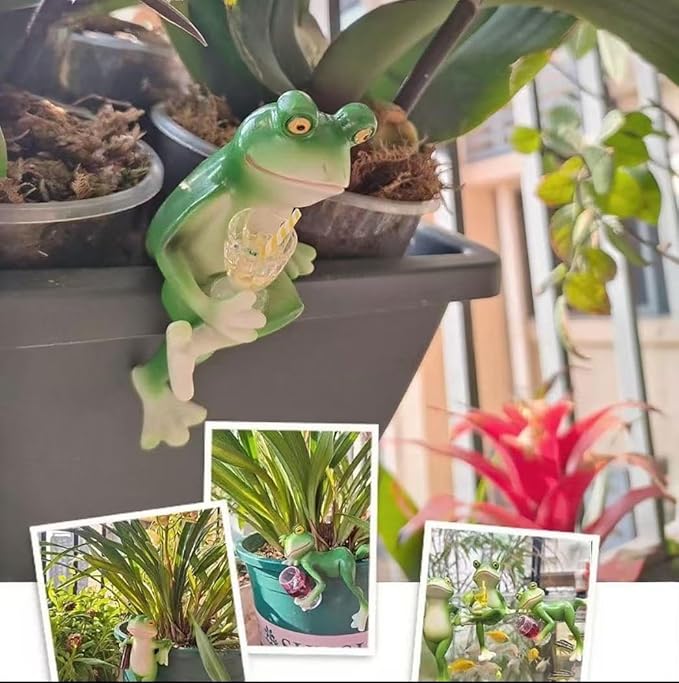 Cute Hanging Frog Garden Ornament – Relaxing Frogs Sculpture Outdoor Statue for Indoor Plant Pots or Garden Decoration,Outdoor Yard or Patio Decor.
