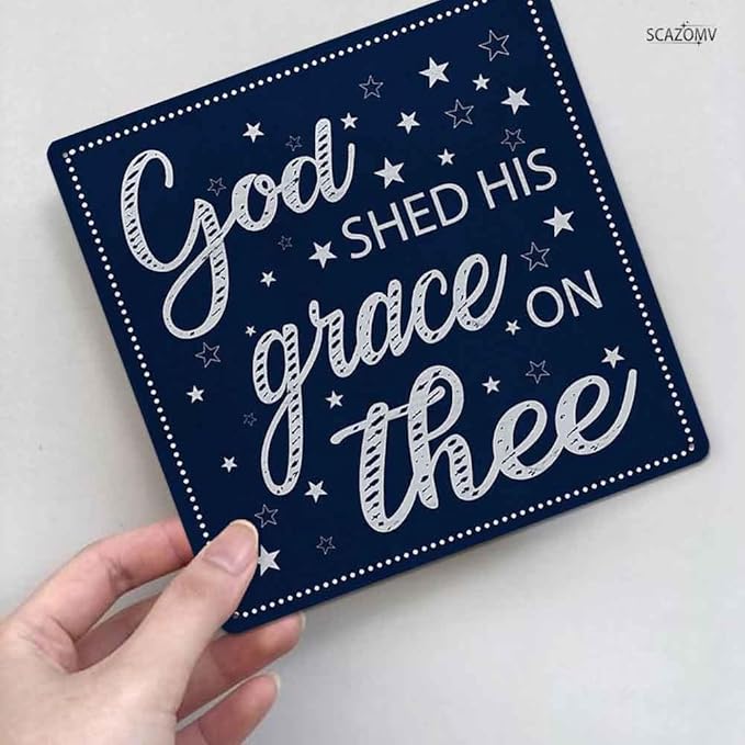 God Shed His Grace On Thee Metal Sign Independence Day 4th of July Gifts Home Decor for Labor Day USA Art Wall Hanging Decoration for Front Door Outdoor Outside Porch (8x8 Inch)
