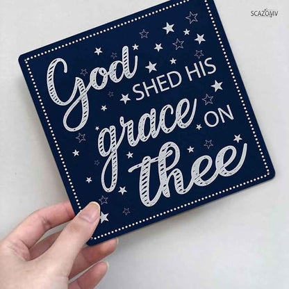 God Shed His Grace On Thee Metal Sign Independence Day 4th of July Gifts Home Decor for Labor Day USA Art Wall Hanging Decoration for Front Door Outdoor Outside Porch (8x8 Inch)