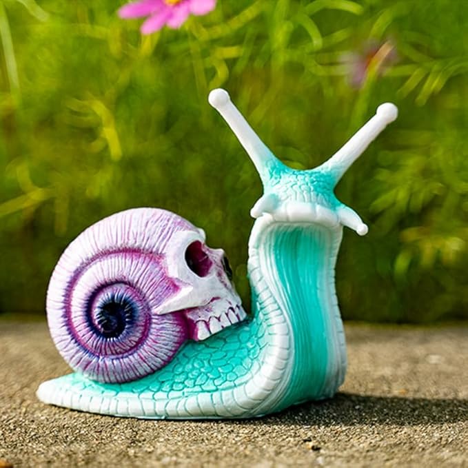 Skull Snail Sculpture Garden Decor Statue Halloween Skulls Decor Ornament Gothic Home Decor Resin Crafts for Home Outdoor Landscape Office Decor,Blue