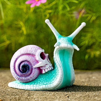 Skull Snail Sculpture Garden Decor Statue Halloween Skulls Decor Ornament Gothic Home Decor Resin Crafts for Home Outdoor Landscape Office Decor,Blue
