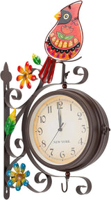 Vintage Indoor Outdoor Clock - Silent Non-Ticking, Double Sided Wall Clock with Cardinal Decor Waterproof for Garden, Patio, Yard, Farmhouse, Home Décor (Red)