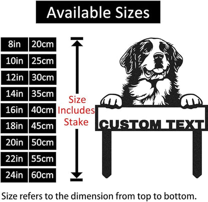 Personalized Metal St Bernard Dog Statue Garden Sign with Stakes, Custom Dog House Decor Sign Outdoor Garden Stake Plaque, Customized Decorative Yard Stake Art Backyard Decor Gardening Gift