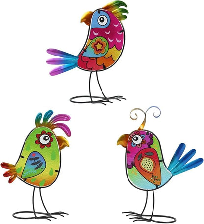3 Pack Garden Outdoor Metal & Glass Bird Yard Art Decor, Yard Art Decoration for Porch Patio, Garden Statues Sculpture Gifts for Grandma Mom Women (Colorful)