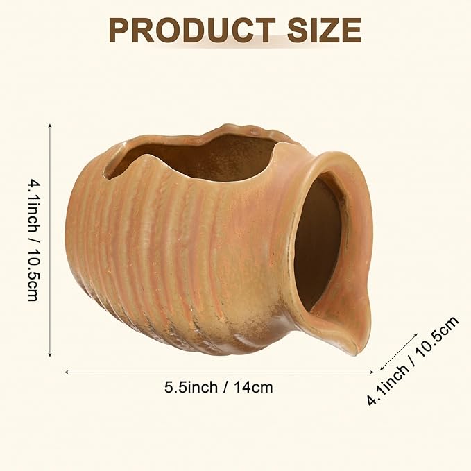 M METERXITY Ceramic Garden Fountain Spitter, Clay Pot Ecological Tank for Pond/Backyard Water Feature/Cave Waterfall/Landscaping, DIY Water Flow Jar Hydroponic Vase [5.5in, Classic Yellow]