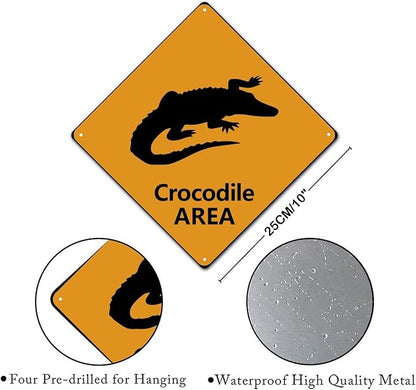 Warning Crocodile Area Aluminum Metal Sign Ocean Animal Caution Crossing Xing Street Sign Yellow Diamond Shape Funny Metal Sign For Indoor Outdoor 10x10in
