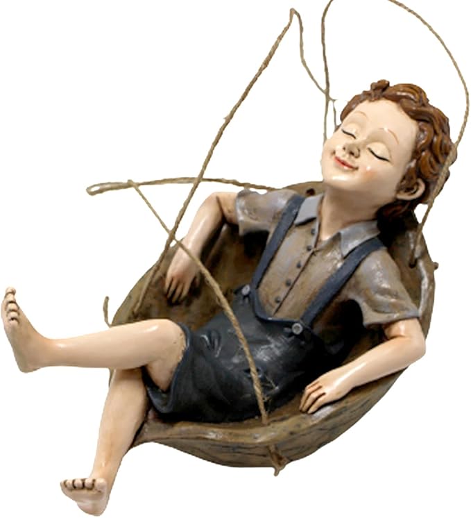 Swing Statue Tree Hanging Ornament Sleeping Boy Look Swinging Figurine Sculpture Decor for Outdoor Garden Courtyard