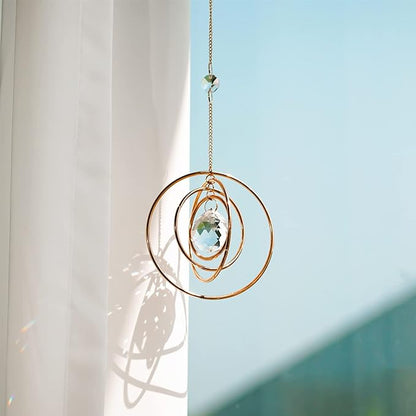 Suncatcher Crystal Galaxy, Window Hanging Rainbow Sun Catcher, Glass Ball Prism Sun Catcher with 4 Brass Circles