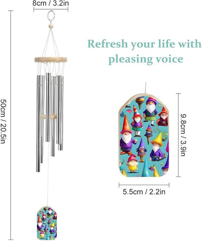 20.5 Inches Decorative Wind Chimes Colorful Gnomes Printed Outdoor Windchime Memorial Wind Chime with 6 Tubes for Outside Garden Backyard Decor