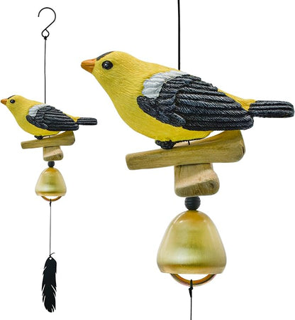 MrMrKura Bird Wind Chimes, Metal Wind Bell Pendent for Outside Hanging Wind Chime with Feather Ornament for Bless Garden Backyard Home Decor (Yellow)