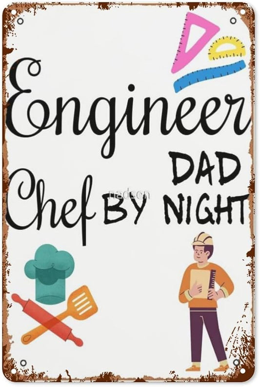 Vintage Retro Metal Wall Decor Signs Engineer Dad Chef by Night for Home,Kitchen,Bathroom,Patio & Garden Inspirational & Funny Life Quotes 8x12 Inches