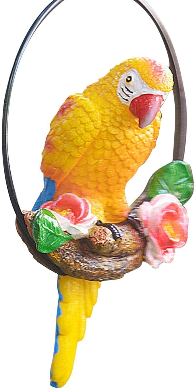 Hanging Parrot Statue Outdoor,Parrot Sculpture Decor for Outdoor Decor, Bird Decoration with Iron, Parrot Statue for Tree Lawn Garden Porch, Landscape Ornament