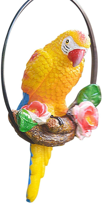 Hanging Parrot Statue Outdoor,Parrot Sculpture Decor for Outdoor Decor, Bird Decoration with Iron, Parrot Statue for Tree Lawn Garden Porch, Landscape Ornament