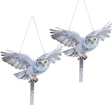2Pack Fake Owls Reflective Owl Hanging Decoration, Barn Swallow Deterrent Dual-Side Printed Raster Fake Hawk to Scare Owl Pigeon Woodpecker Away from Patio Garden