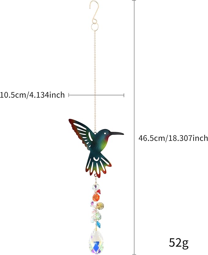 Hummingbird Crystal Suncatcher, Hanging Garden Suncatchers, Hummingbird Crystal Decoration for Window & Garden, Decorative Hanging Ornament