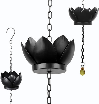 4.2ft Rain Chains for Downspout, Metal Lotus Rain Chain 5 Lotus Rain Chain Cups, Adjustable Rain Catcher Chain for Eaves Drainage, Replacement for Downspout, Gardens Patios & Home Decor