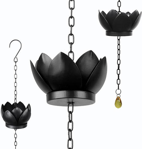 4.2ft Rain Chains for Downspout, Metal Lotus Rain Chain 5 Lotus Rain Chain Cups, Adjustable Rain Catcher Chain for Eaves Drainage, Replacement for Downspout, Gardens Patios & Home Decor